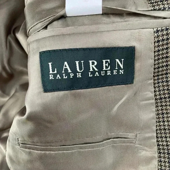 Ralph Lauren Mens 41L Silk Wool Suit Jacket Dark Brown Houndstooth Jacquard - Picture 3 of 5